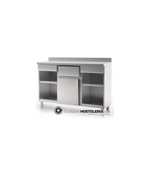 Mueble cafetero abierto con estantes